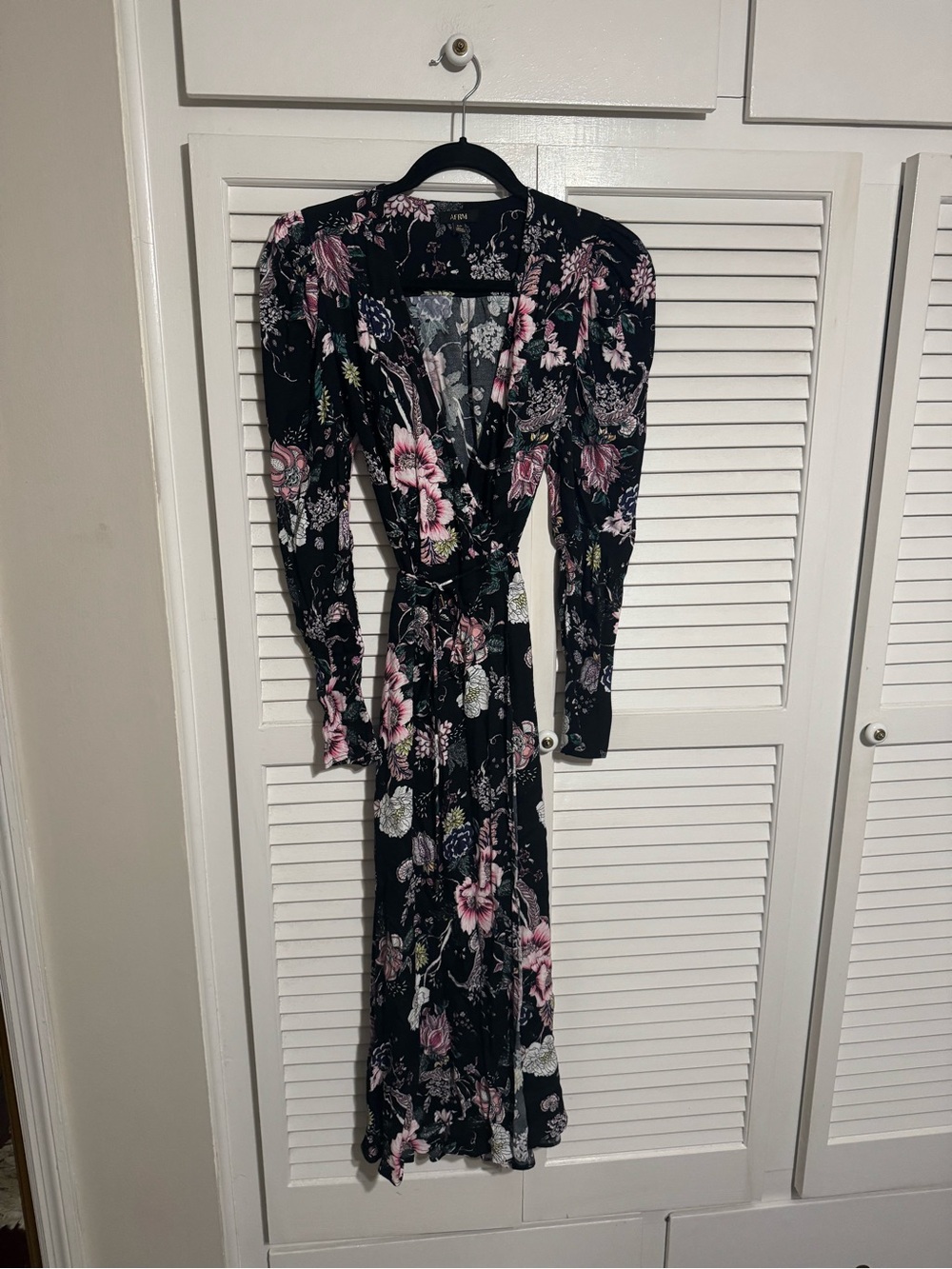 AFRM Black Floral Wrap Maxi Dress with Pink & White Blooms
